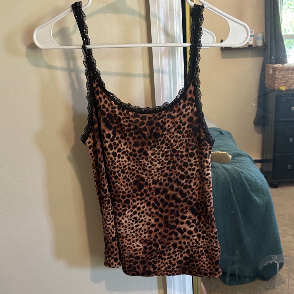 Aerie Leopard Print Cami with Black Lace